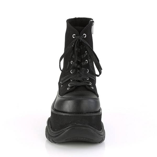 Demonia Women's Neptune-115 Platform Boots - Black Canvas/Vegan Leather D0976-45US Clearance